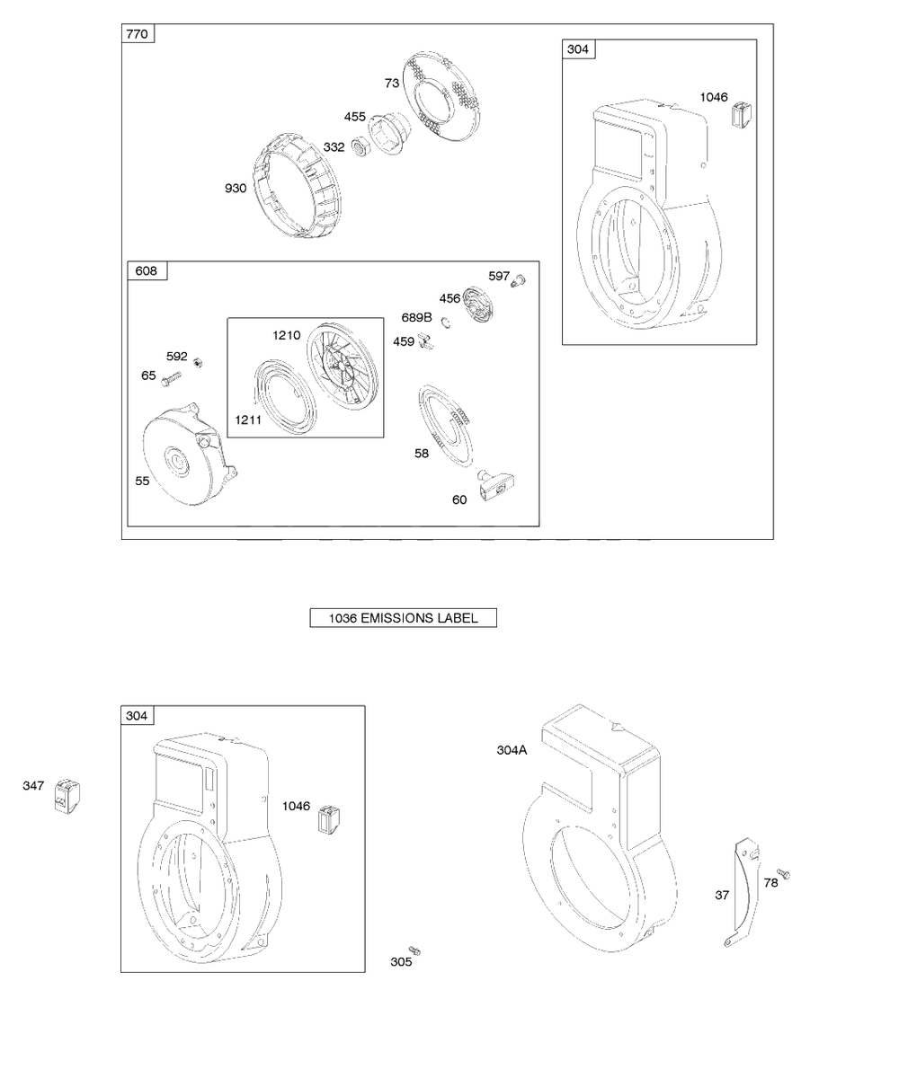 Blower Housing/Shrouds, Rewind Starter/Blower Housing Diagram and Parts List for 91232-1308-E1  Briggs and Stratton Engine